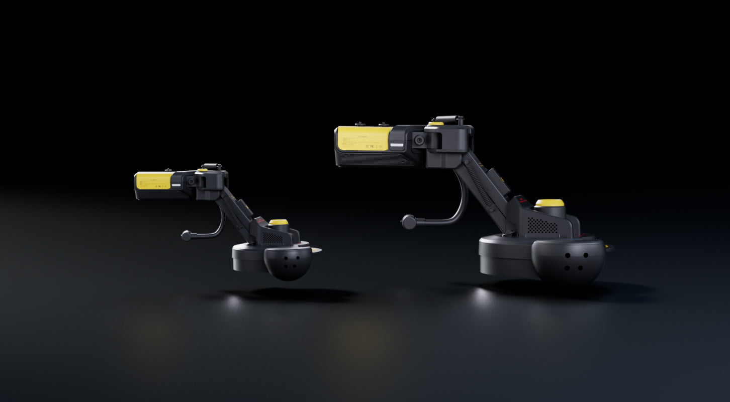 Sleek black and yellow robotic trimming modules with articulated arms, precision design, and industrial-grade finish for advanced edge detailing.