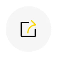 White circle with black square outline and yellow curved arrow pointing right, suggesting forward movement or next step.