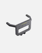Gray metal back brace mount by YARBO with angular arms, mounting holes, and central cutout, shown in side view.