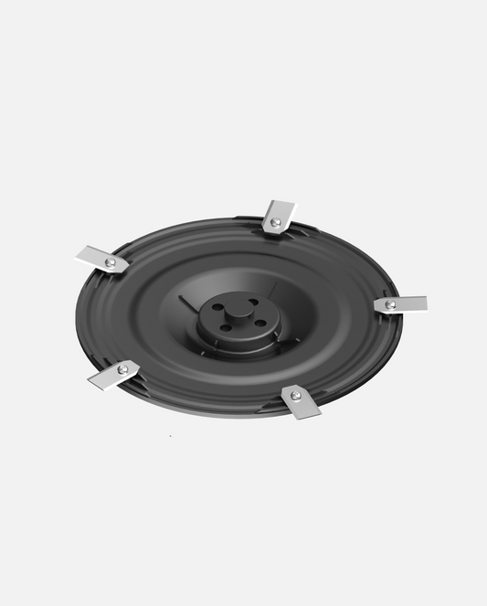 Black circular cutting disc with five metallic blades and central mounting hub, top-down view, Y Series model