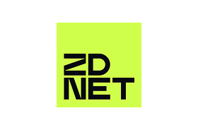 Bright lime green square with bold black text "ZDNET" stacked, centered, modern tech logo.