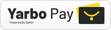 Yarbo Pay logo with black text, yellow and black wallet icon, and "Powered By Split" tagline on white background.
