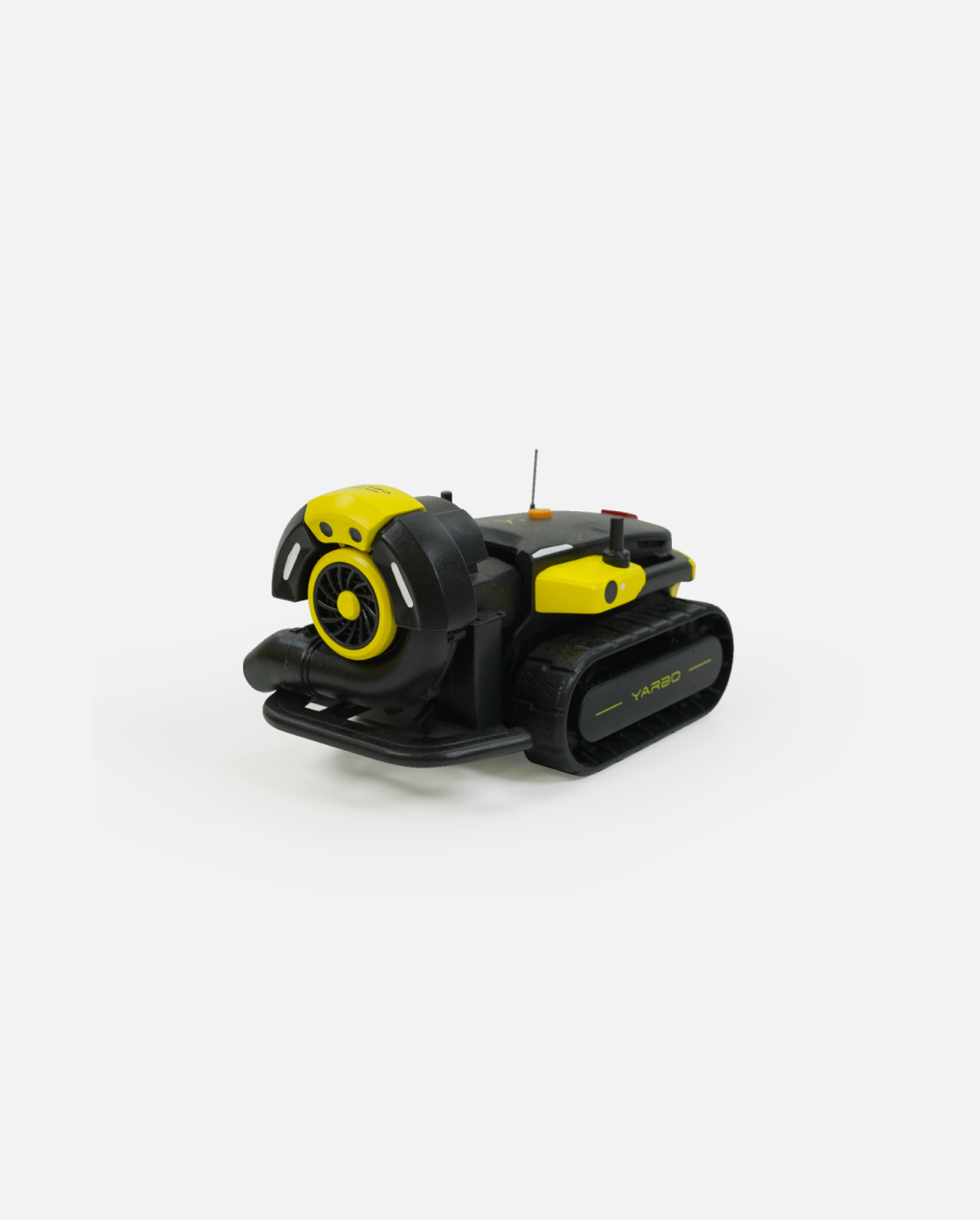 Mini black and yellow Yarbo blower 3D model from Yarbo, featuring tank treads, side-mounted fan, and compact design, shown in angled studio view