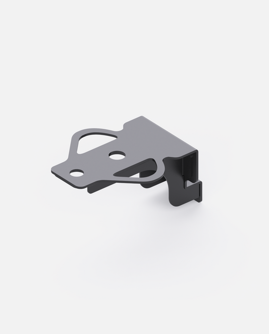 Gray metal tow hitch Y series, side view, featuring cut-out holes and angular mounting bracket design