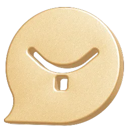 Golden speech bubble with smiling face cutout, smooth texture, bright lighting, minimalist design.