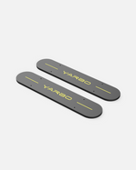 Dark gray weighted side plates with yellow YARBO logo and alignment lines, shown in top-down view, by YARBO