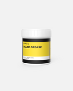White plastic jar with yellow and black label, Track Grease by Yarbo, 200 ml, front view, silicone oil and silica formula