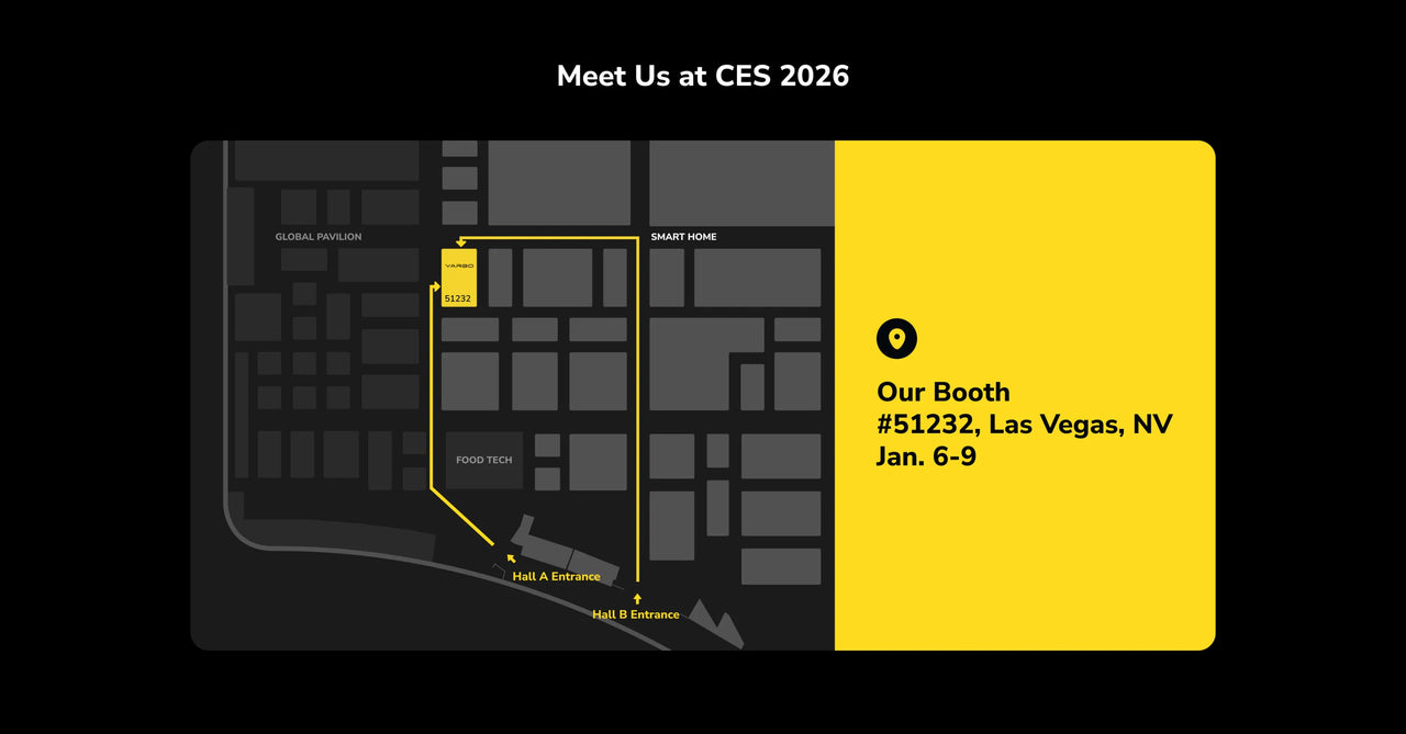 CES 2026 map highlights booth #51232, Las Vegas, NV, Jan. 6–9, near Hall A and B entrances.